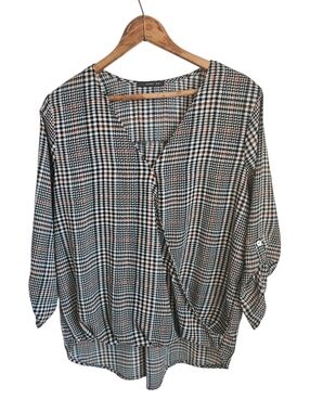 West Kei Black, Cream, Rust and Hunter Green Checked Top, Large